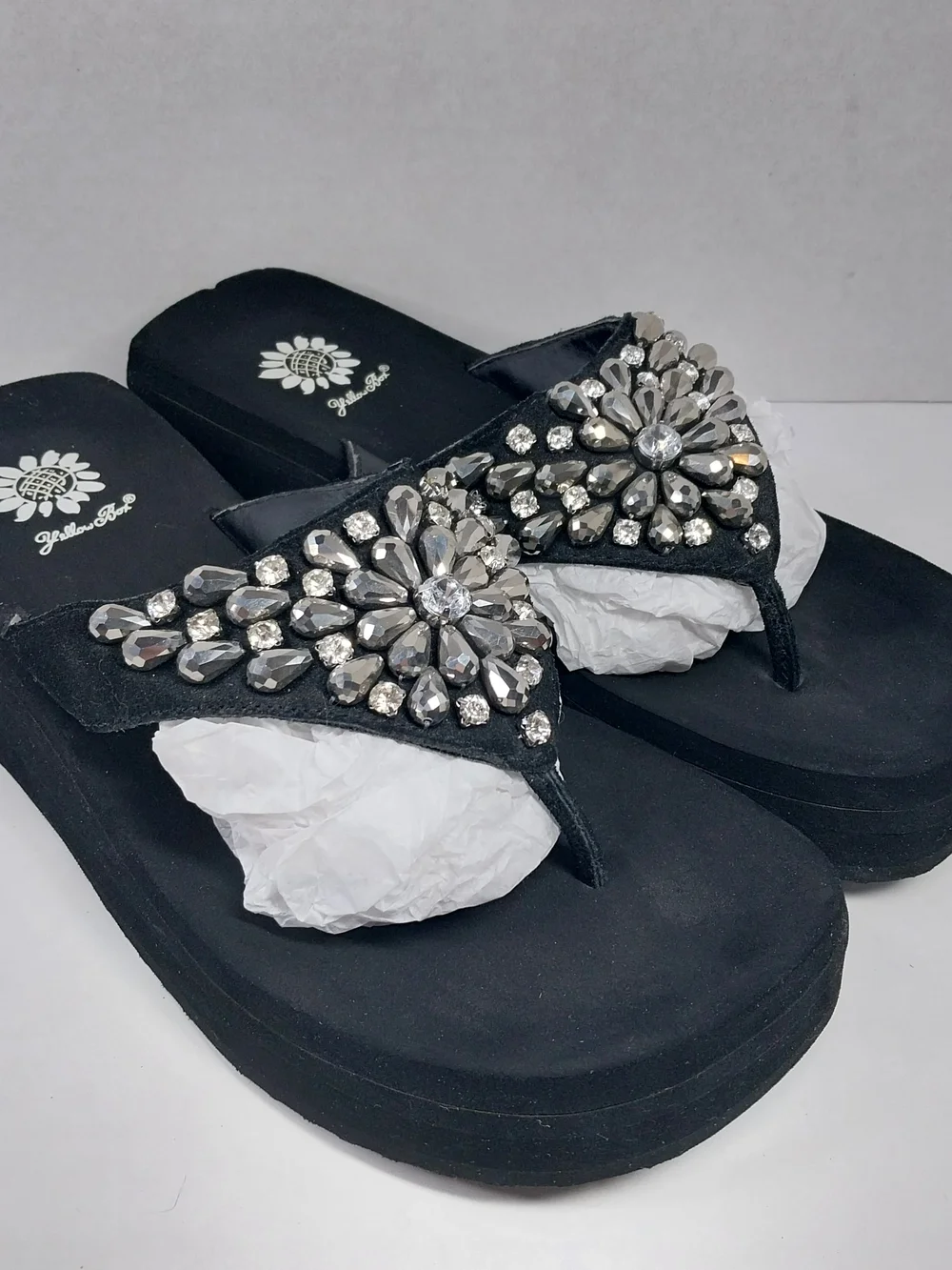 Yellow Box Alaine Size 10 Platform Sandal Rhinestone Sparkle Leather Flip Flops - Picture 1 of 14